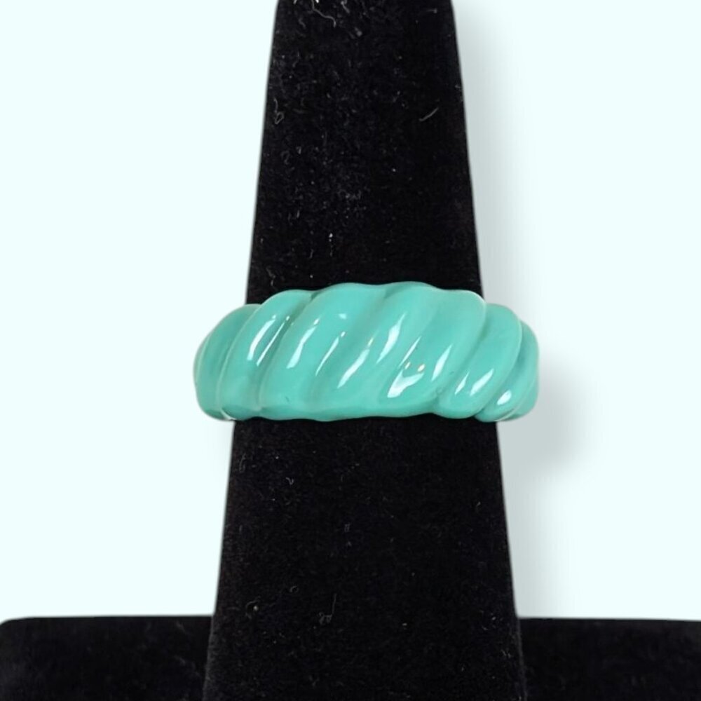 Teal Enamel Croissant Ring
